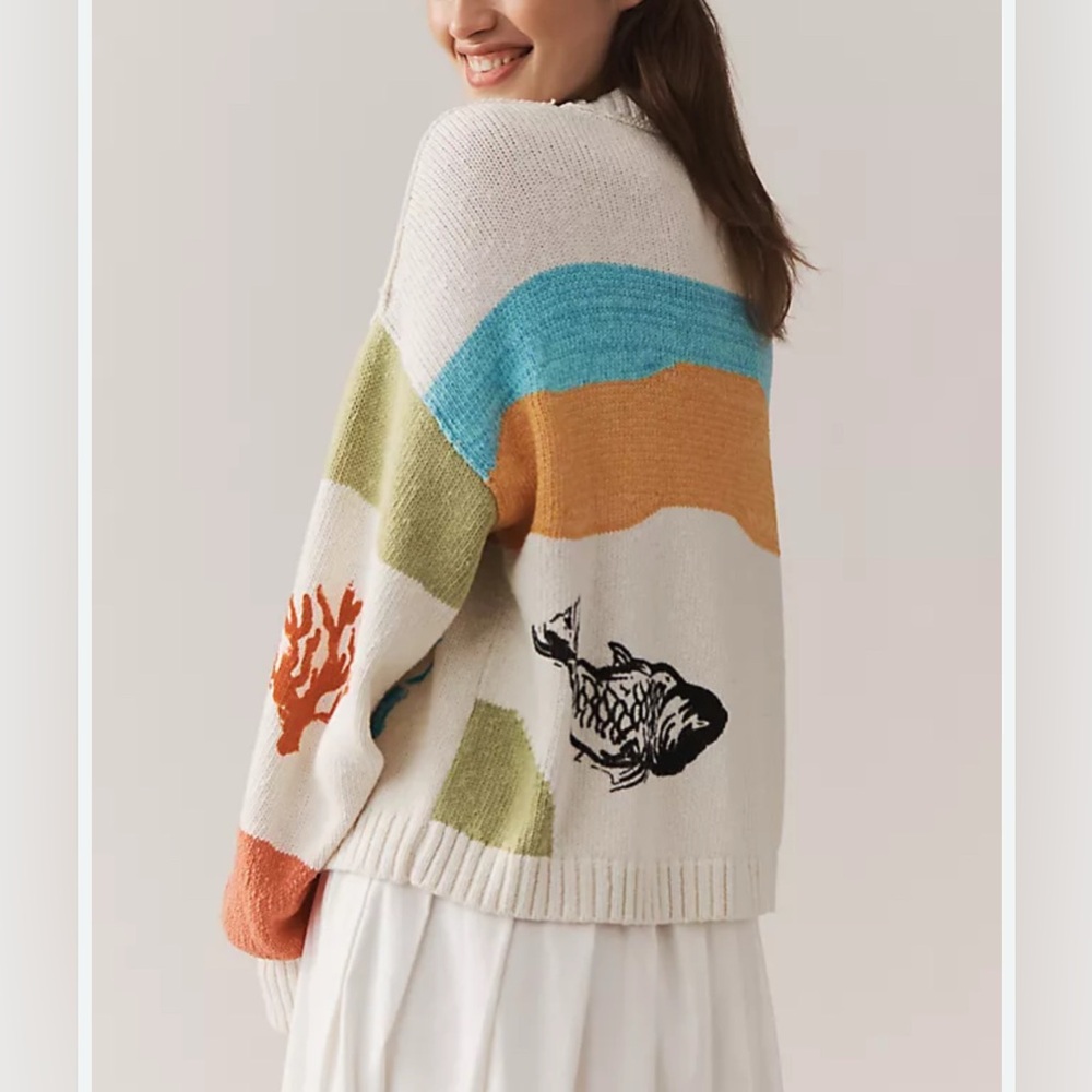Anthropologie Pilcro Icon Graphic Cardigan Sweater multicolor print size S - Picture 3 of 12